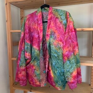 Silk and wool reversible jacket. Channel your favorite art teacher vibes.
